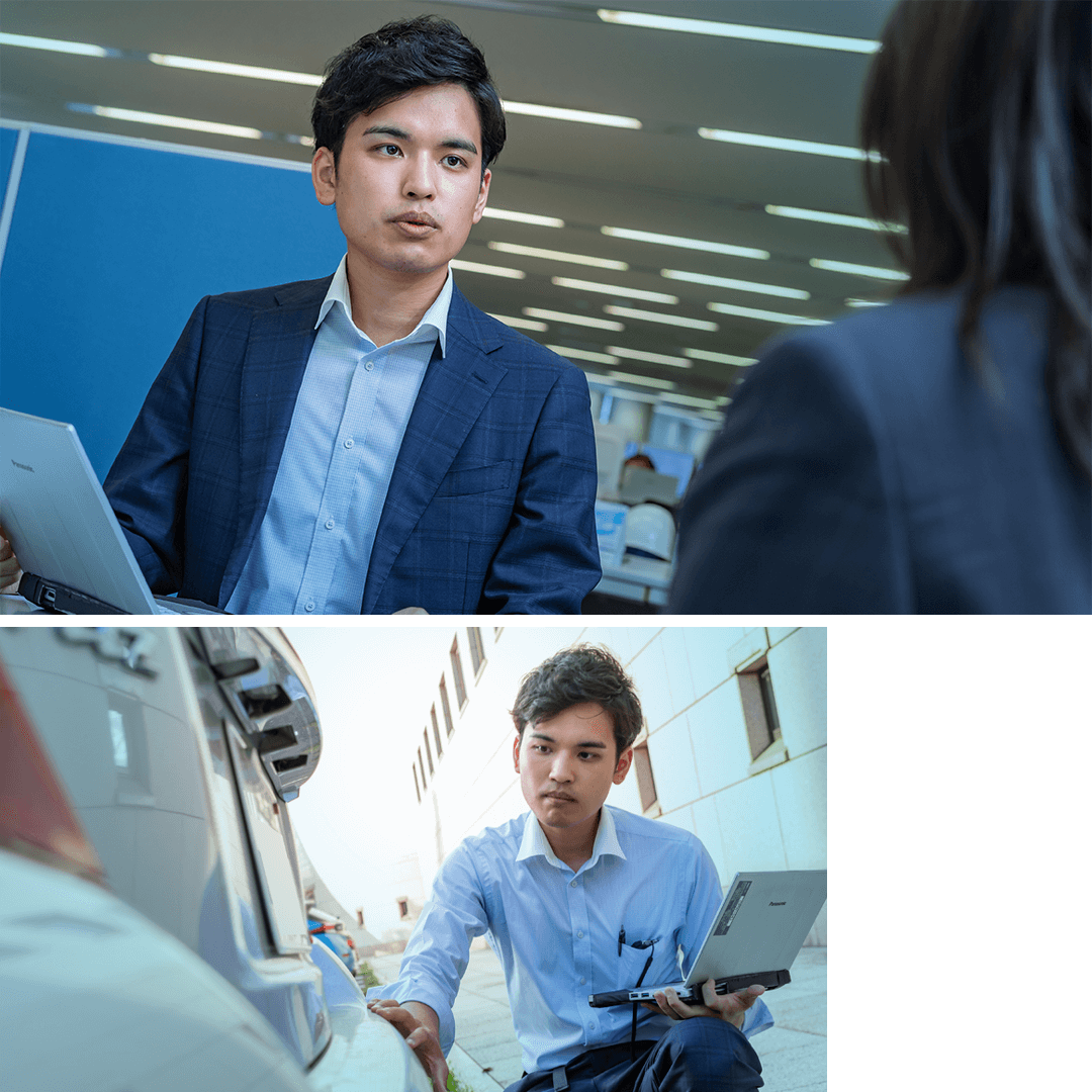 車の知識や判断力を活かせる仕事に魅力を感じて。適正な保険金算出で社会に貢献できる。